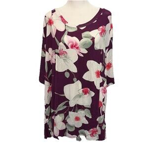 NWT LuLaRoe Orchids Floral Design Boyfriend T SS Relaxed Fit Top Size 2XL 22-24